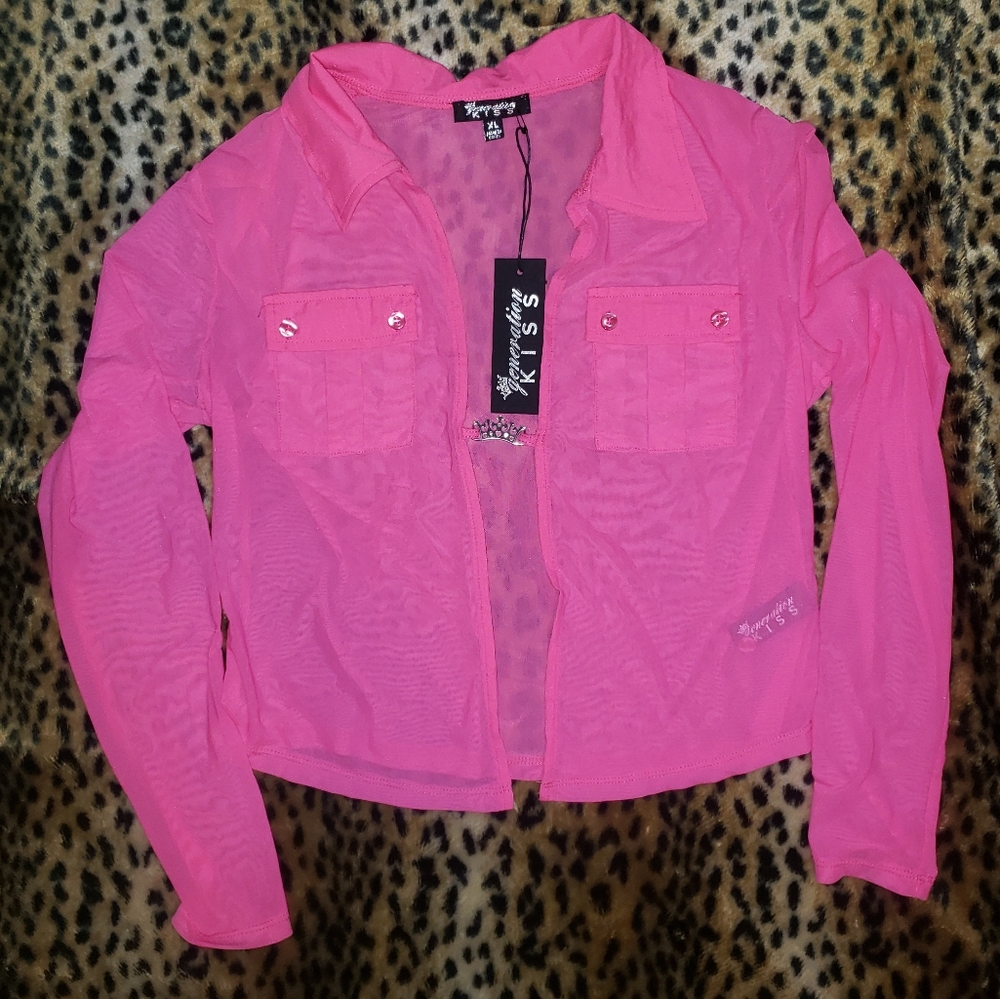 ENTICING PINK MESH SHIRT GENERATION KISS DOLLS KILL OPEN BUST BARBIECORE XL NWT